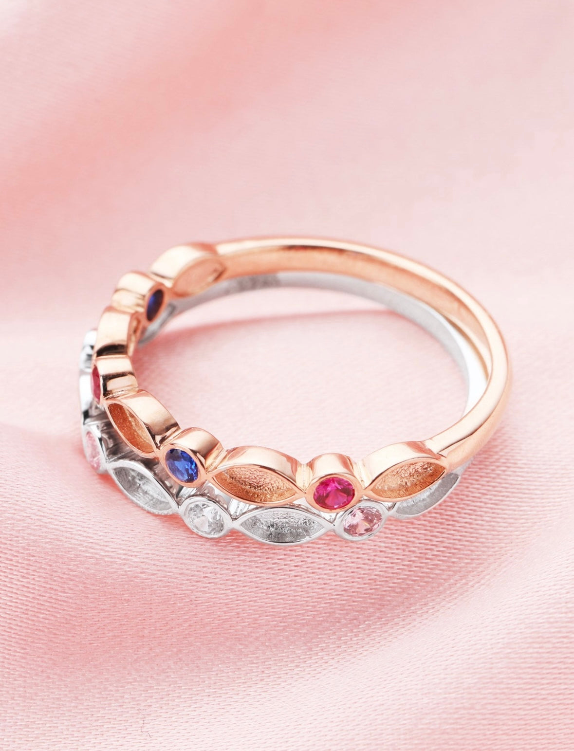 half band multi birthstone ring