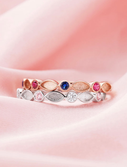 half band multi birthstone ring