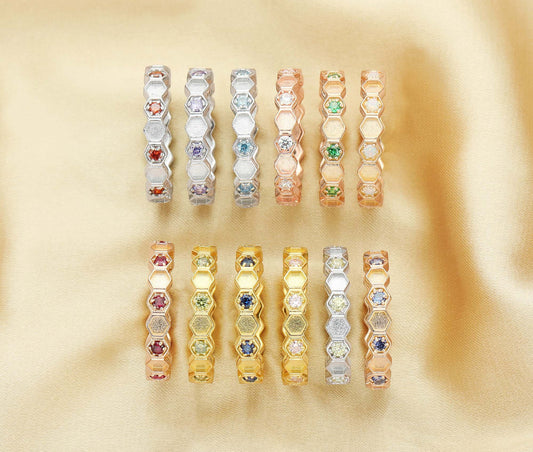 hexagon multi birthstone ring